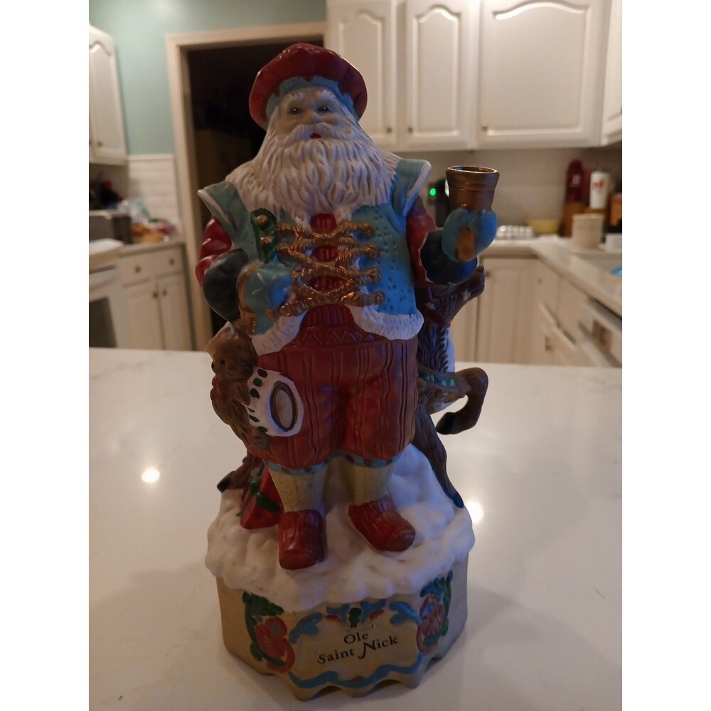 Vintage Large Ceramic Ole Saint Nick Santa Reindeer Music Box 11 Inches - Works!